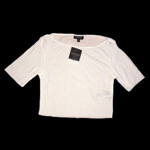 Topshop Cropped Ribbed Shirt - White -Size 8
